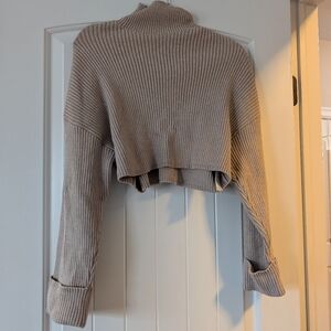 Zara Cropped Ribbed Turtleneck Sweater - Taupe